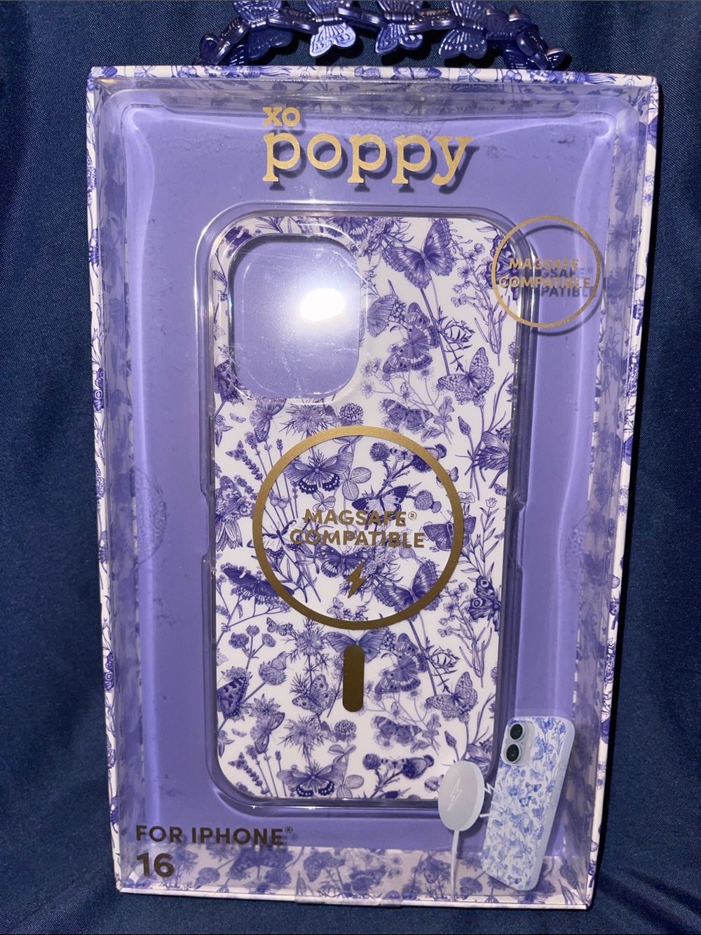 XO poppy MagSafe-Compatible iPhone 16 Case - Lavender Floral and Butterflies